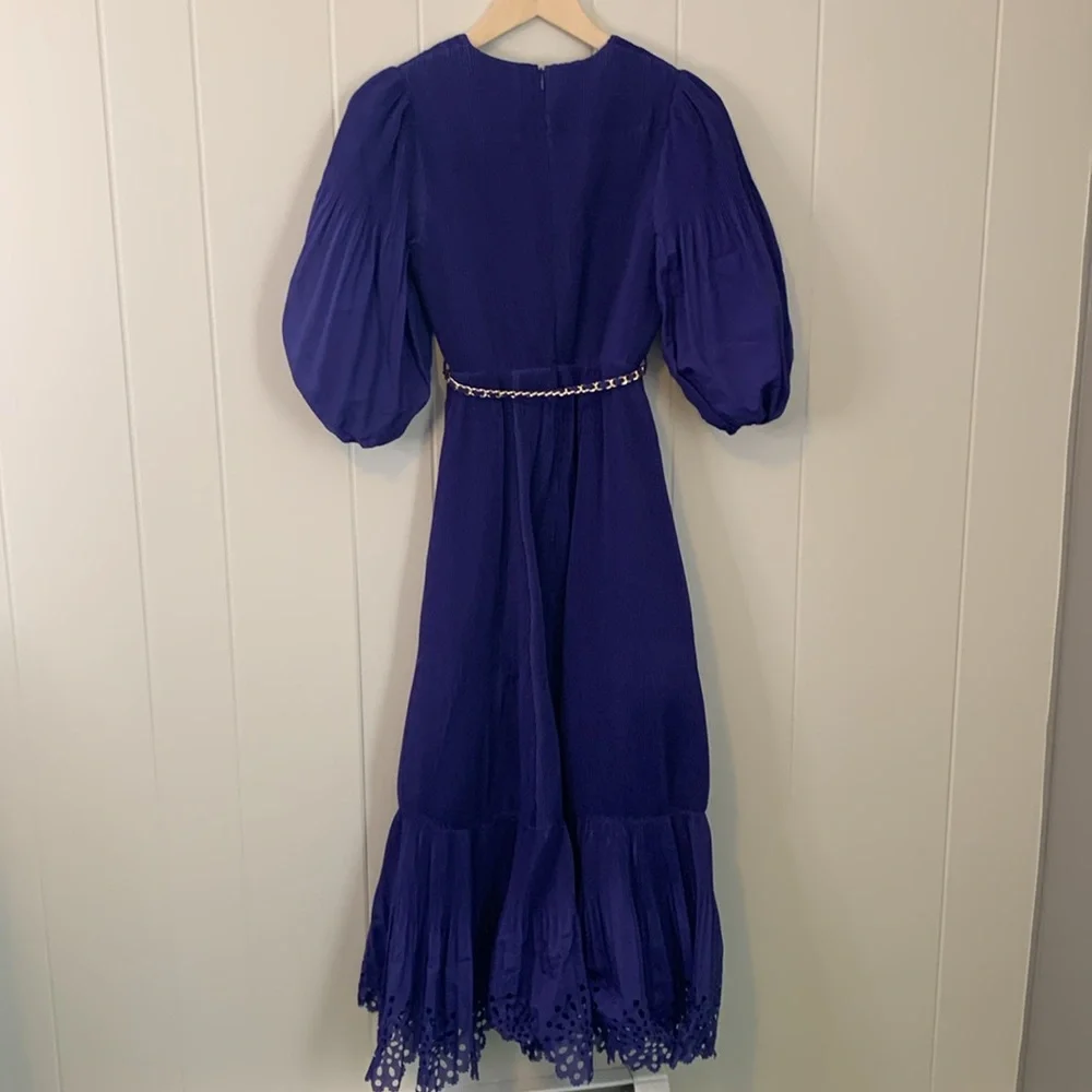 Zimmermann Laser Cut Purple Plisse Taffeta Midi Dress Size 0